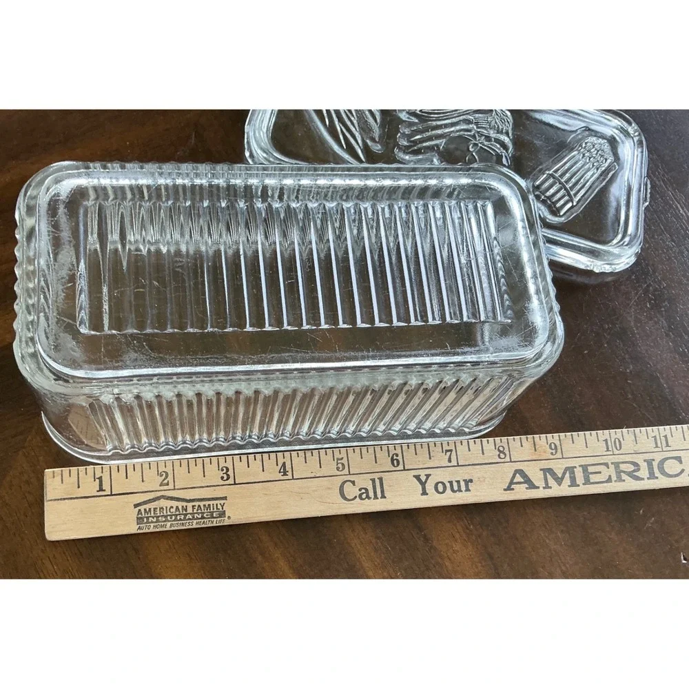 Vintage Glass Refrigerator Dish Embossed Vegetable Lid Ribbed Clear